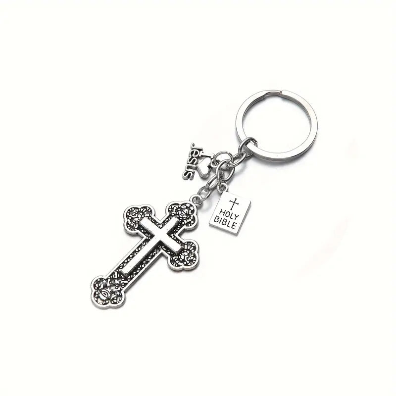 Cross, Bible, Jesus Keychain